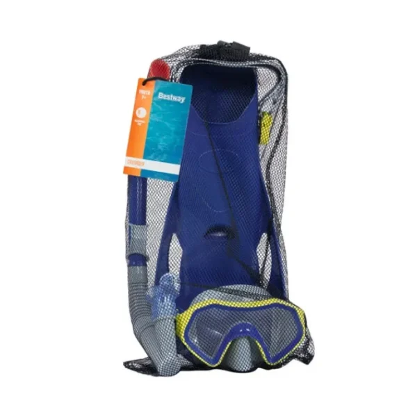 Bestway Swim Gear-Crusader Dark Blue Unisex Youth Snorkel Set with Fins, Ages 7+