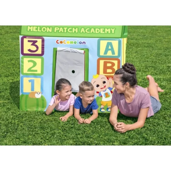 Bestway Playhouses-CoComelon Melon Patch Academy Easy-Snap Kids Play House