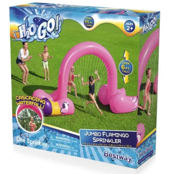 Bestway Sprinklers-H2OGO! Jumbo Pink Flamingo Inflatable Child Stationary Sprinkler Arch