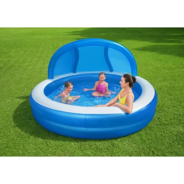 hogo_quot_x_quot_summer_d_1.webp Bestway Kiddie Pools-H2OGO! 7'11" x 55" Summer Days Inflatable Round Kiddie Pool with UV Careful Sunshade