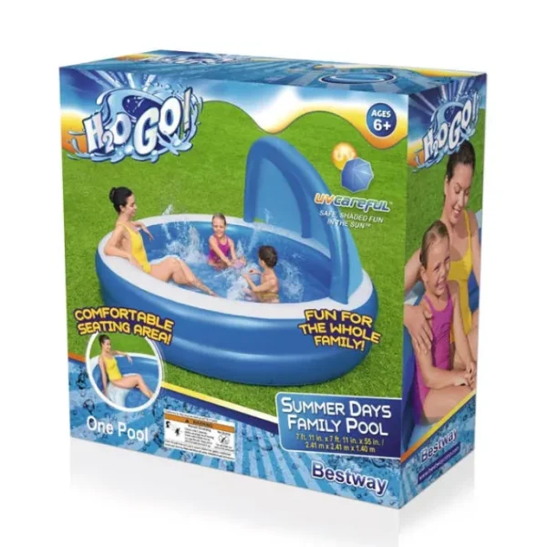 hogo_quot_x_quot_summer_d_2.webp Bestway Kiddie Pools-H2OGO! 7'11" x 55" Summer Days Inflatable Round Kiddie Pool with UV Careful Sunshade