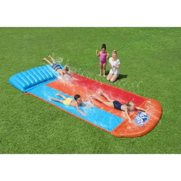 hogo_triple_water_slide_w_1.webp Bestway Water Slides-H2OGO! Triple Water Slide with Tsunami Splash Ramp 16'