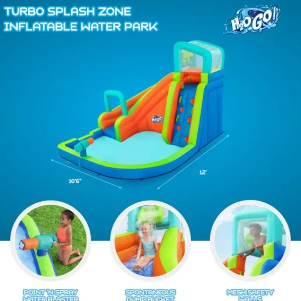 hogo_turbo_splash_water_z_4.webp Bestway Mega Water Parks-H2OGO! Turbo Splash Water Zone Child Inflatable Water Park, 12' 10" Long