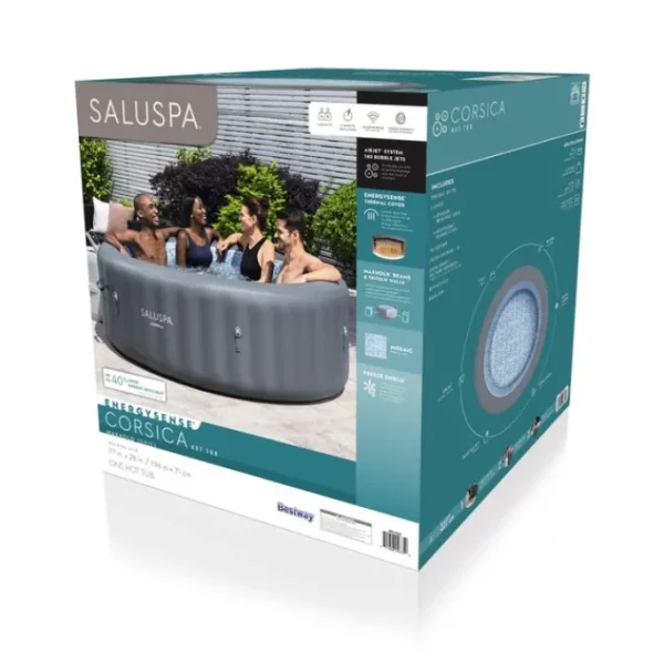Bestway Airjet-SaluSpa Corsica Energy-Saving Smart AirJet Inflatable Hot Tub 4-6 person, Light Gray