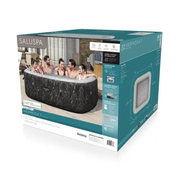 Bestway Energysense | Airjet-SaluSpa Hermosa Energy-Efficient Smart AirJet Inflatable Hot Tub with App Control 5-7 person, Black Marble